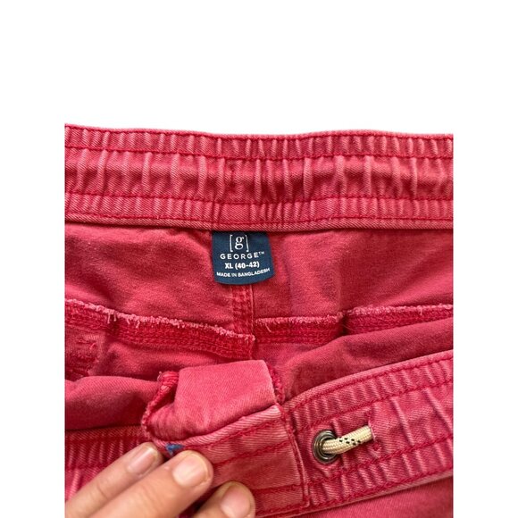 George Mens XL Red Drawstring Cotton Shorts Back Button Pockets Casual Fit - Picture 2 of 5